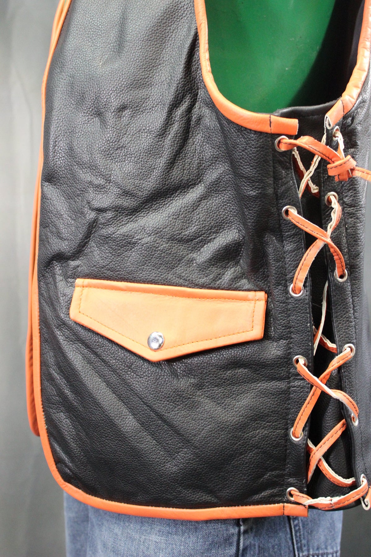OnF Leather Bar Vest - Black with Orange Highlights - view 5