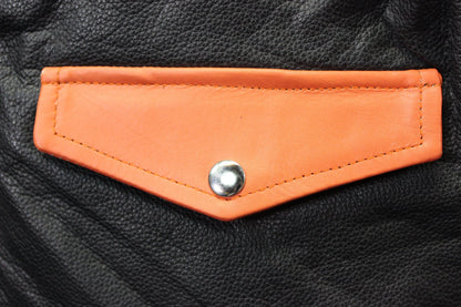 OnF Leather Bar Vest - Black with Orange Highlights - view 6