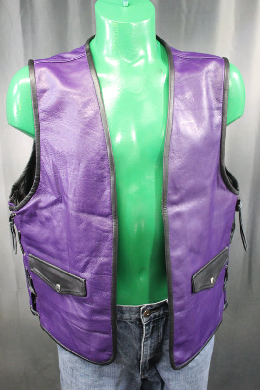 OnF Leather Bar Vest - Purple with Black Highlights - front view