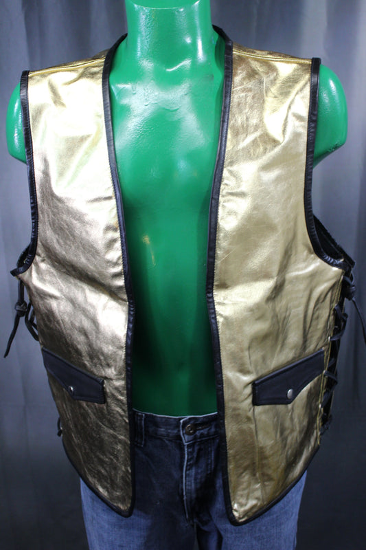 OnF Leather Bar Vest - Gold with Black Highlights - front view