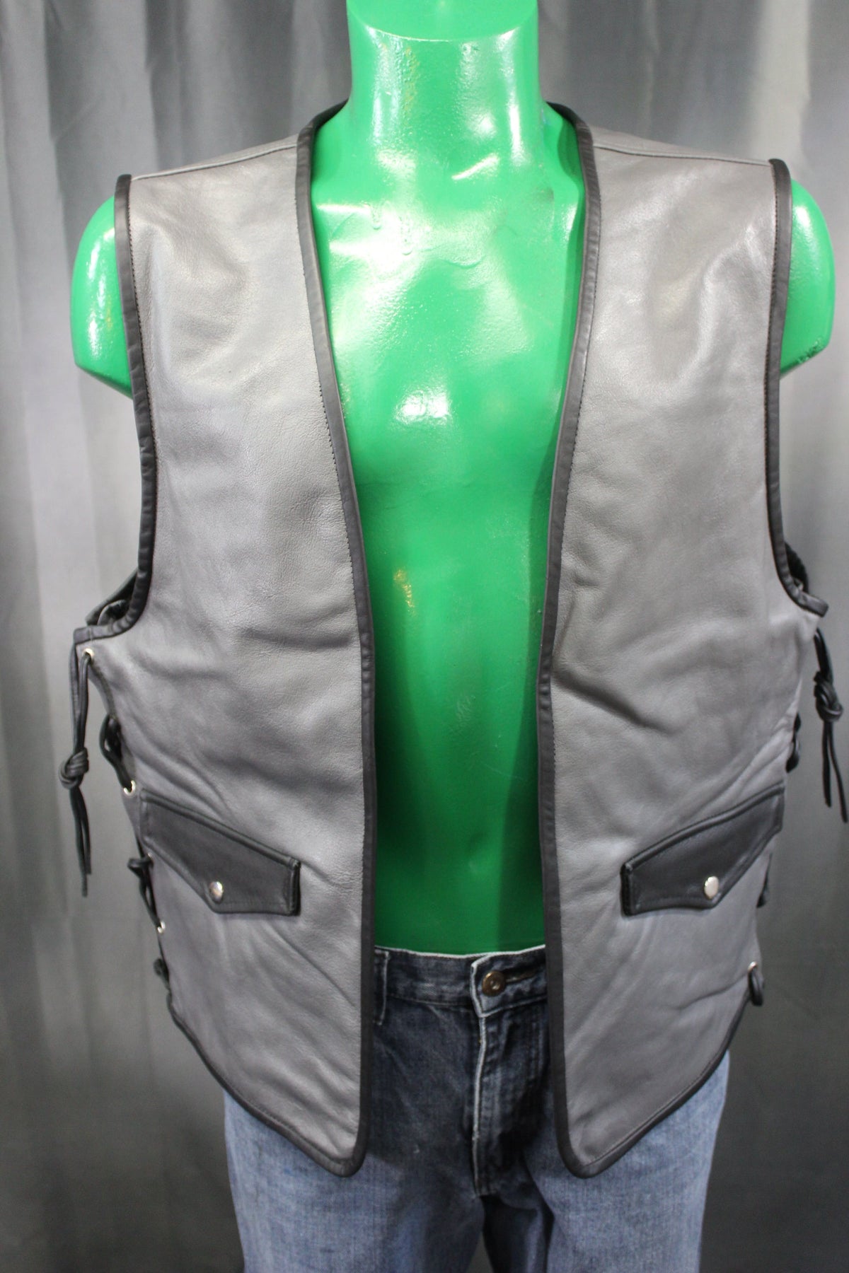 OnF Leather Bar Vest - Grey with Black Highlights - front view