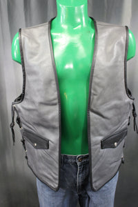 OnF Leather Bar Vest - Grey with Black Highlights - front view