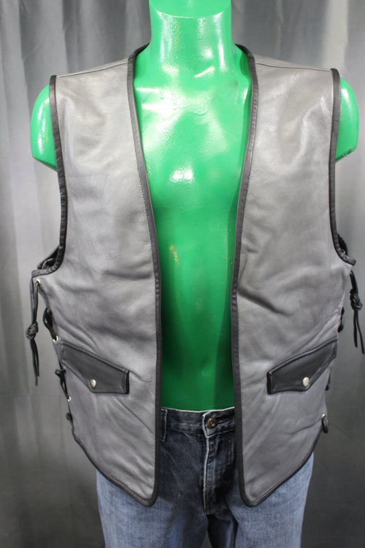 OnF Leather Bar Vest - Grey with Black Highlights - front view