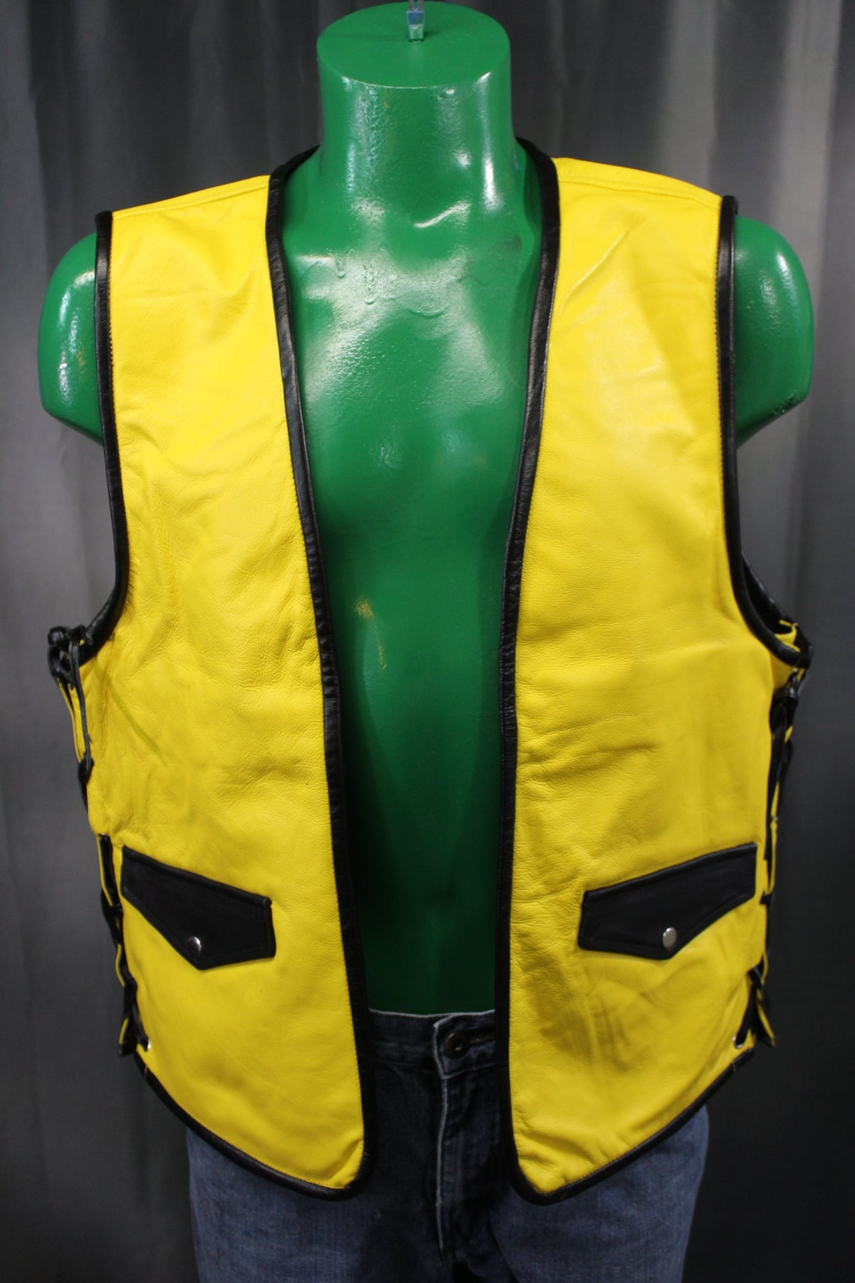 OnF Leather Bar Vest - Yellow with Black Highlights - front view