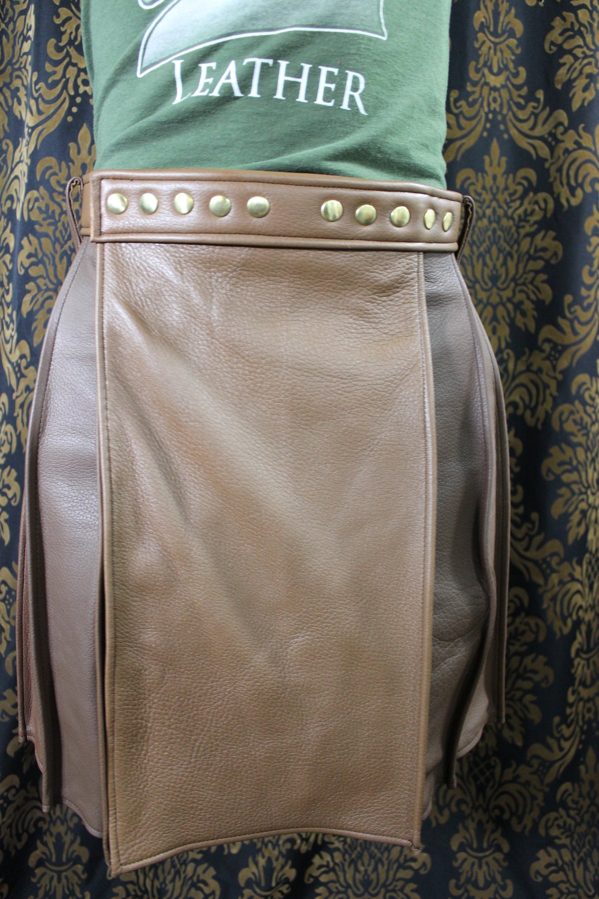 Mason's Kilt – Brown Deerskin with Serape Print Leather Pleats - view 2