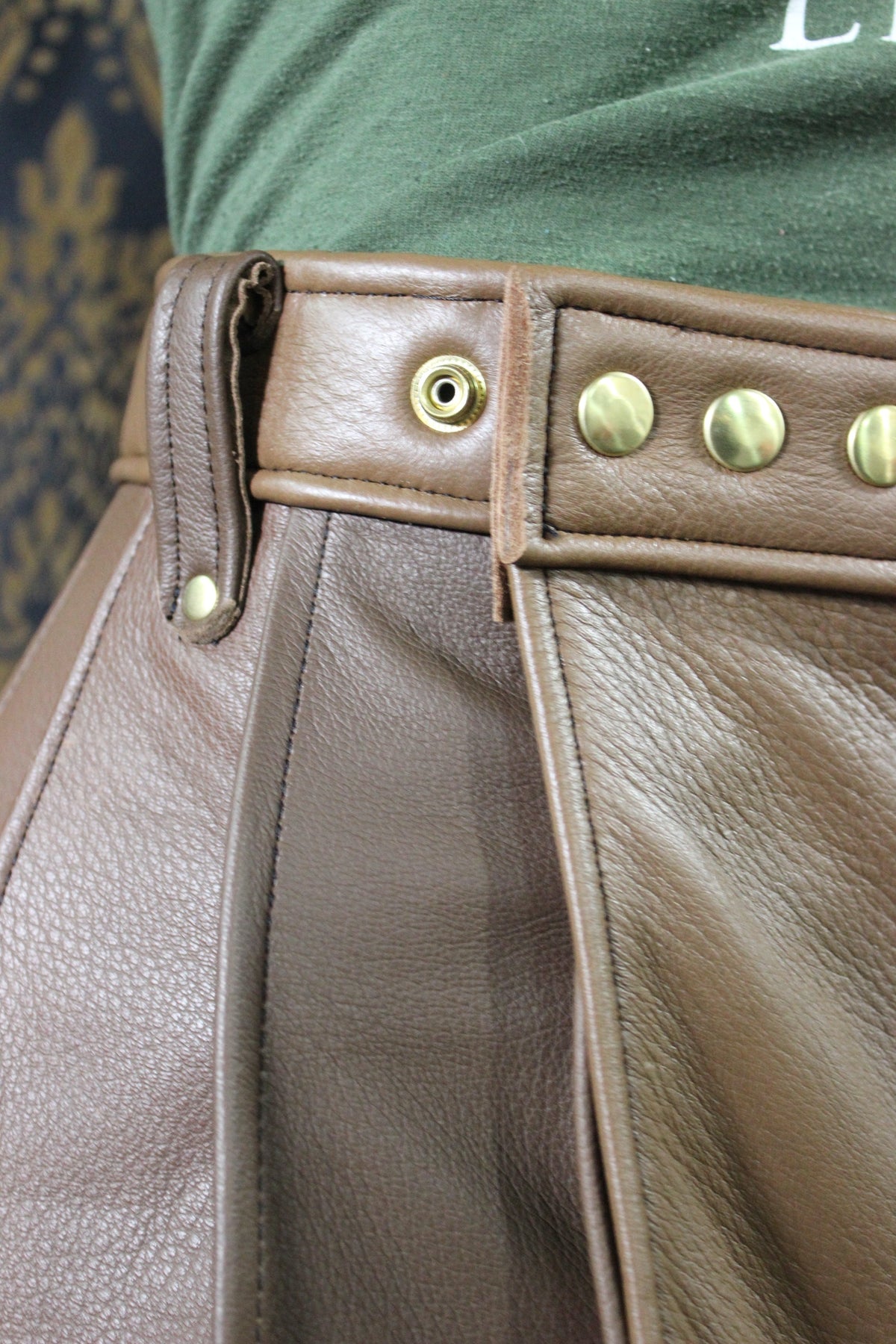 Mason's Kilt – Brown Deerskin with Serape Print Leather Pleats - view 4