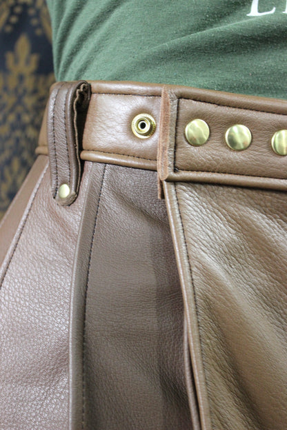 Mason's Kilt – Brown Deerskin with Serape Print Leather Pleats - view 4