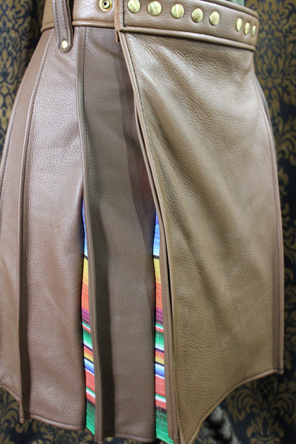 Mason's Kilt – Brown Deerskin with Serape Print Leather Pleats - view 3