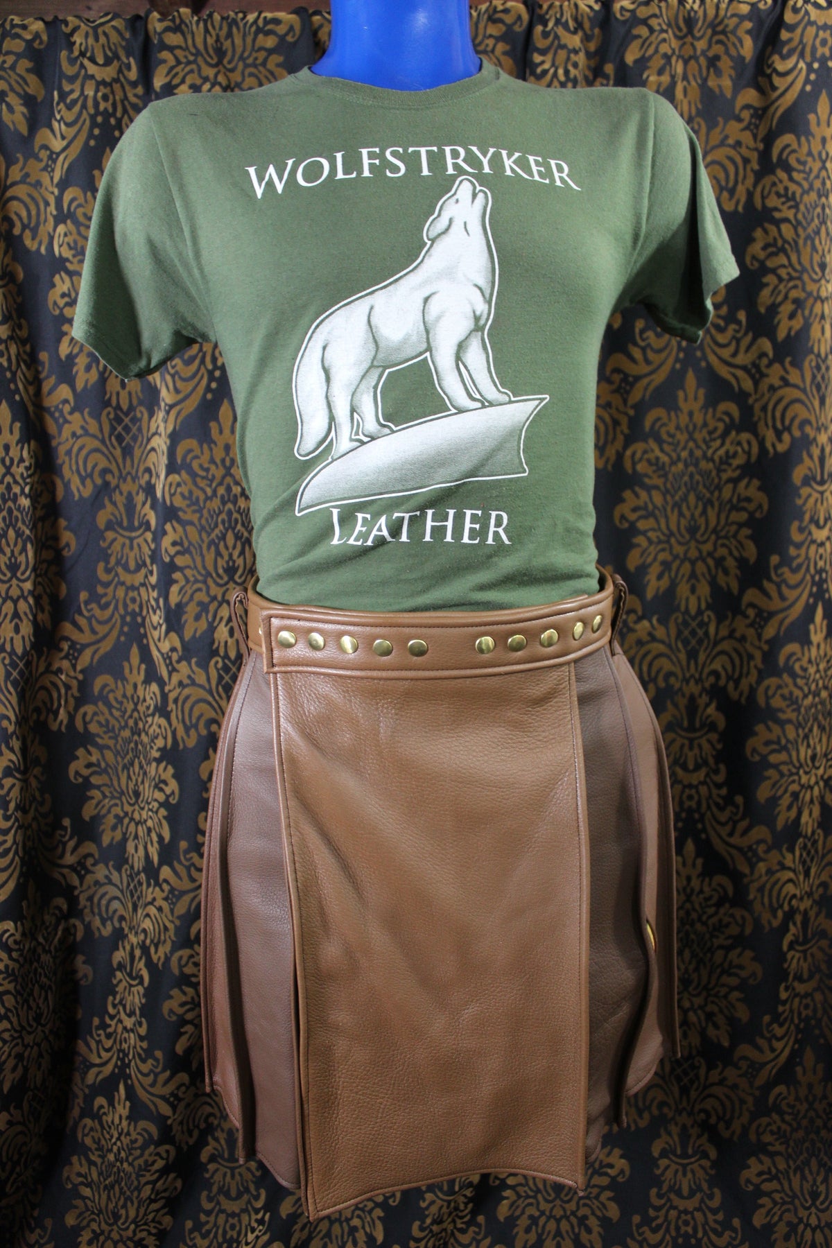 Mason's Kilt – Brown Deerskin with Serape Print Leather Pleats - view 6