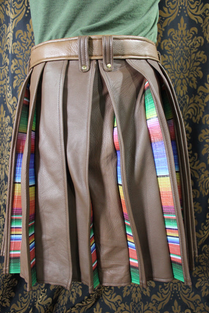 Mason's Kilt – Brown Deerskin with Serape Print Leather Pleats - view 7