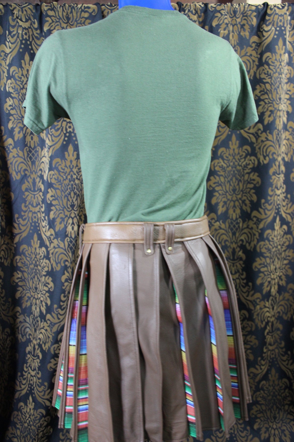 Mason's Kilt – Brown Deerskin with Serape Print Leather Pleats - view 8