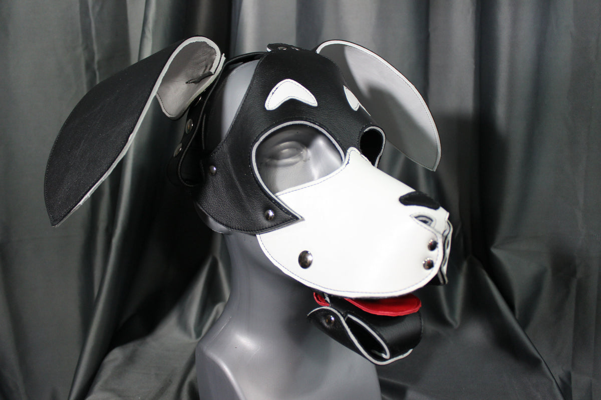 Basset Hound Style Pup Hood in Black and White - front view