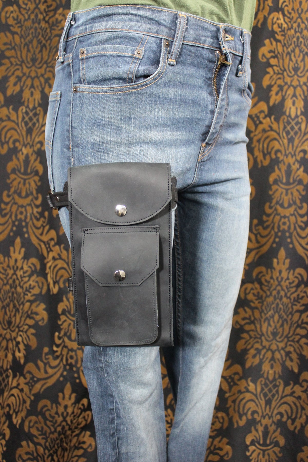 Leather Thigh Holster with Two Pockets - view 2
