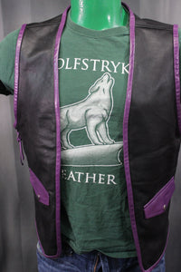 OnF Leather Bar Vest - Black with Purple Highlights - front view