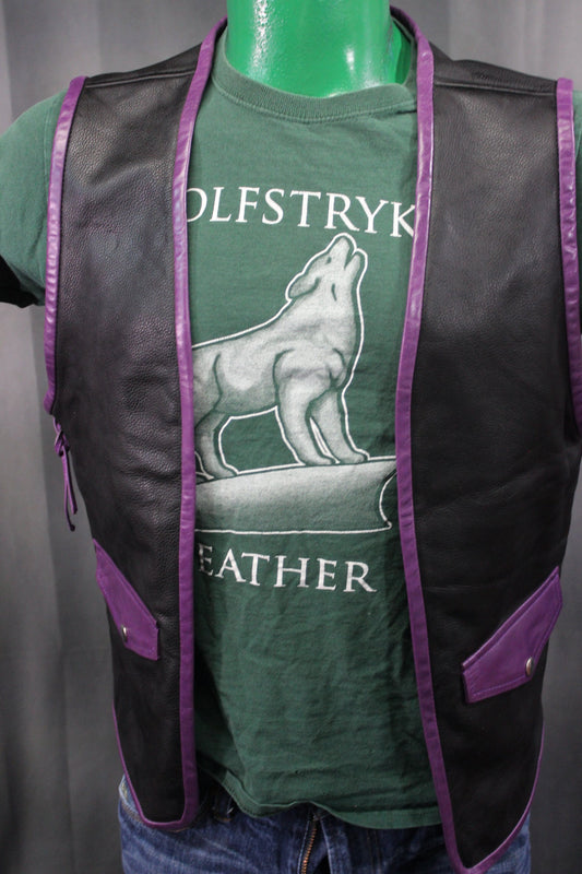 OnF Leather Bar Vest - Black with Purple Highlights - front view