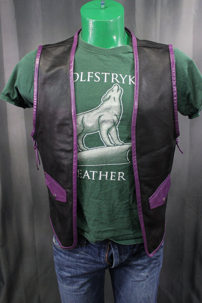 OnF Leather Bar Vest - Black with Purple Highlights - view 2