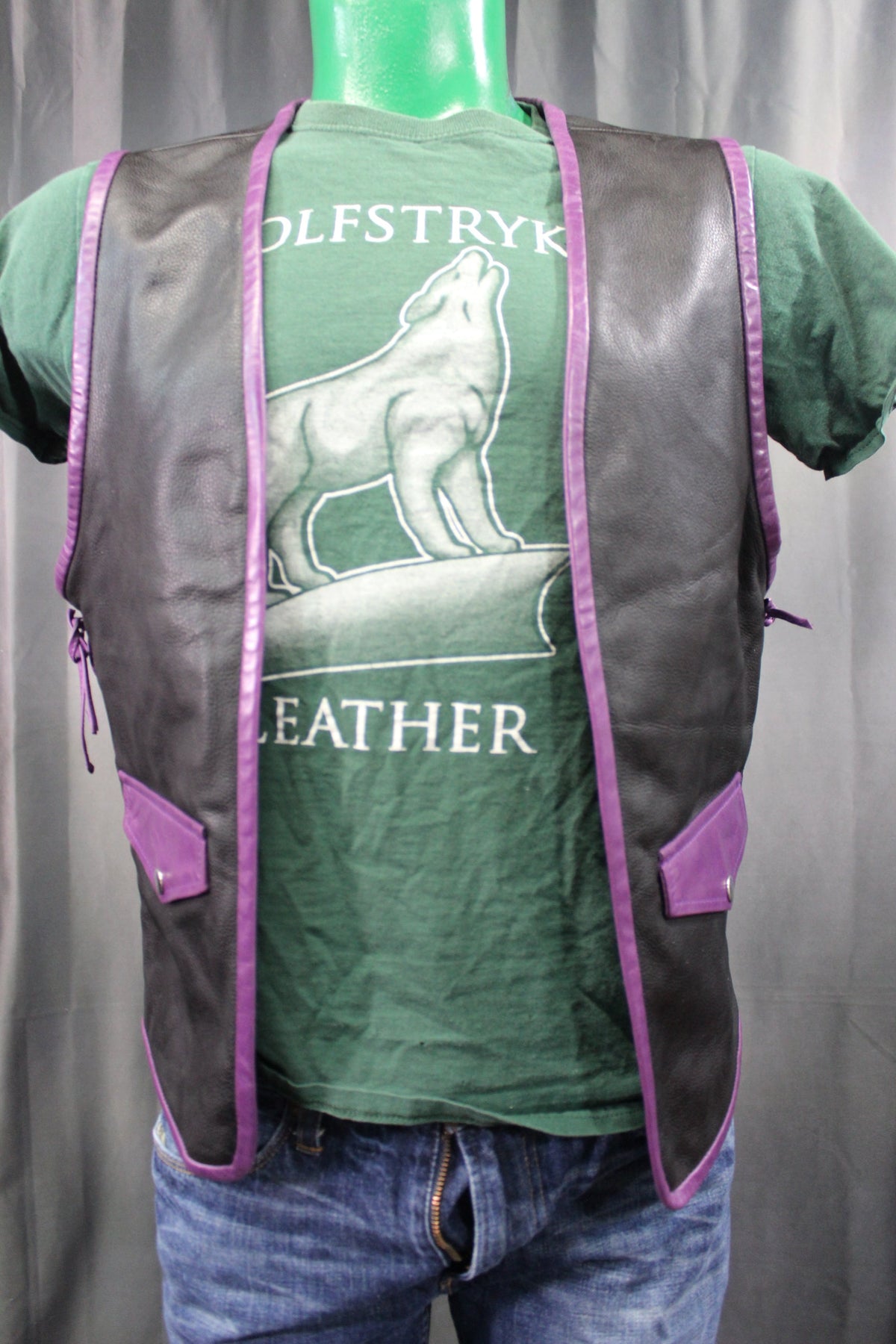 OnF Leather Bar Vest - Black with Purple Highlights - view 3