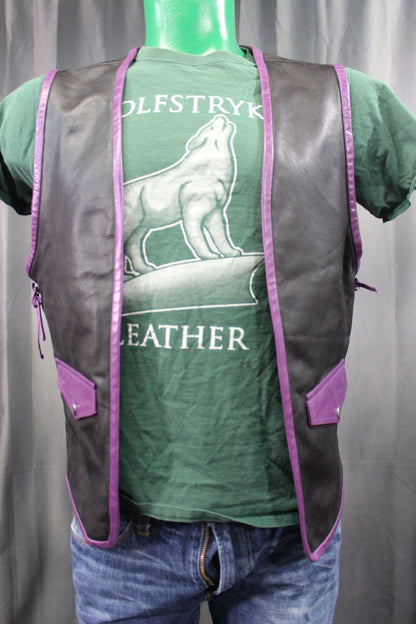 OnF Leather Bar Vest - Black with Purple Highlights - view 3