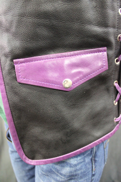 OnF Leather Bar Vest - Black with Purple Highlights - view 4