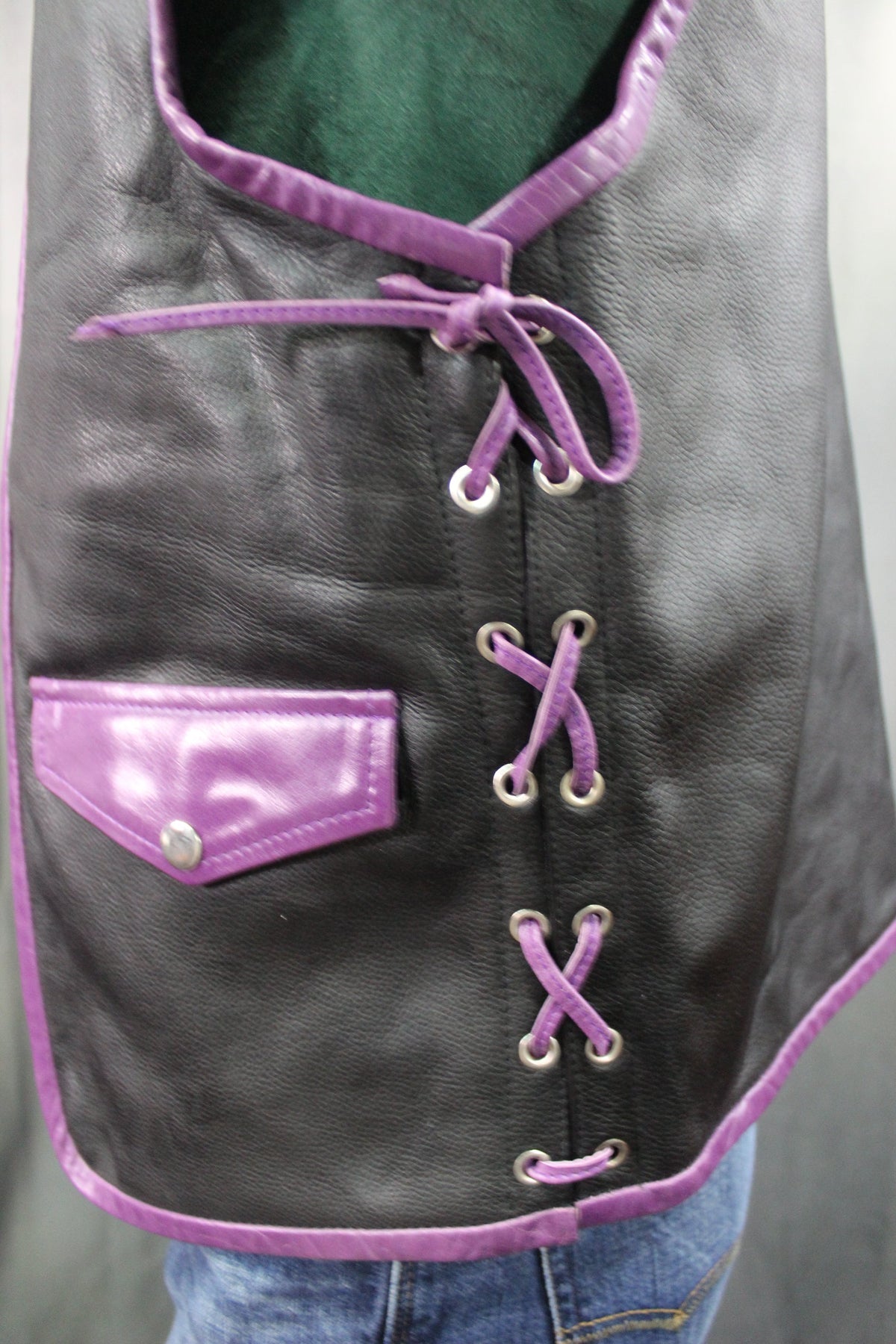 OnF Leather Bar Vest - Black with Purple Highlights - view 5