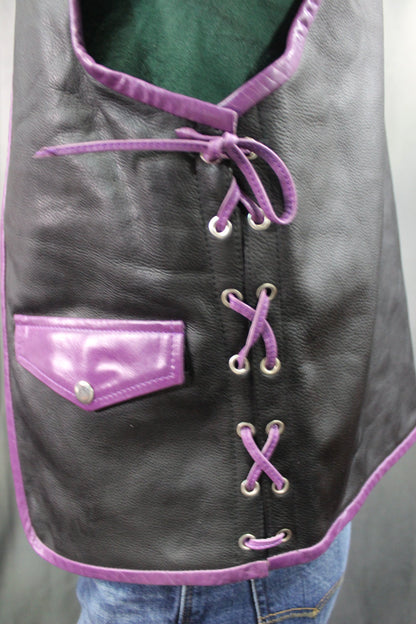 OnF Leather Bar Vest - Black with Purple Highlights - view 5