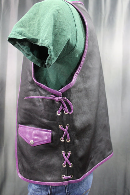 OnF Leather Bar Vest - Black with Purple Highlights - view 6