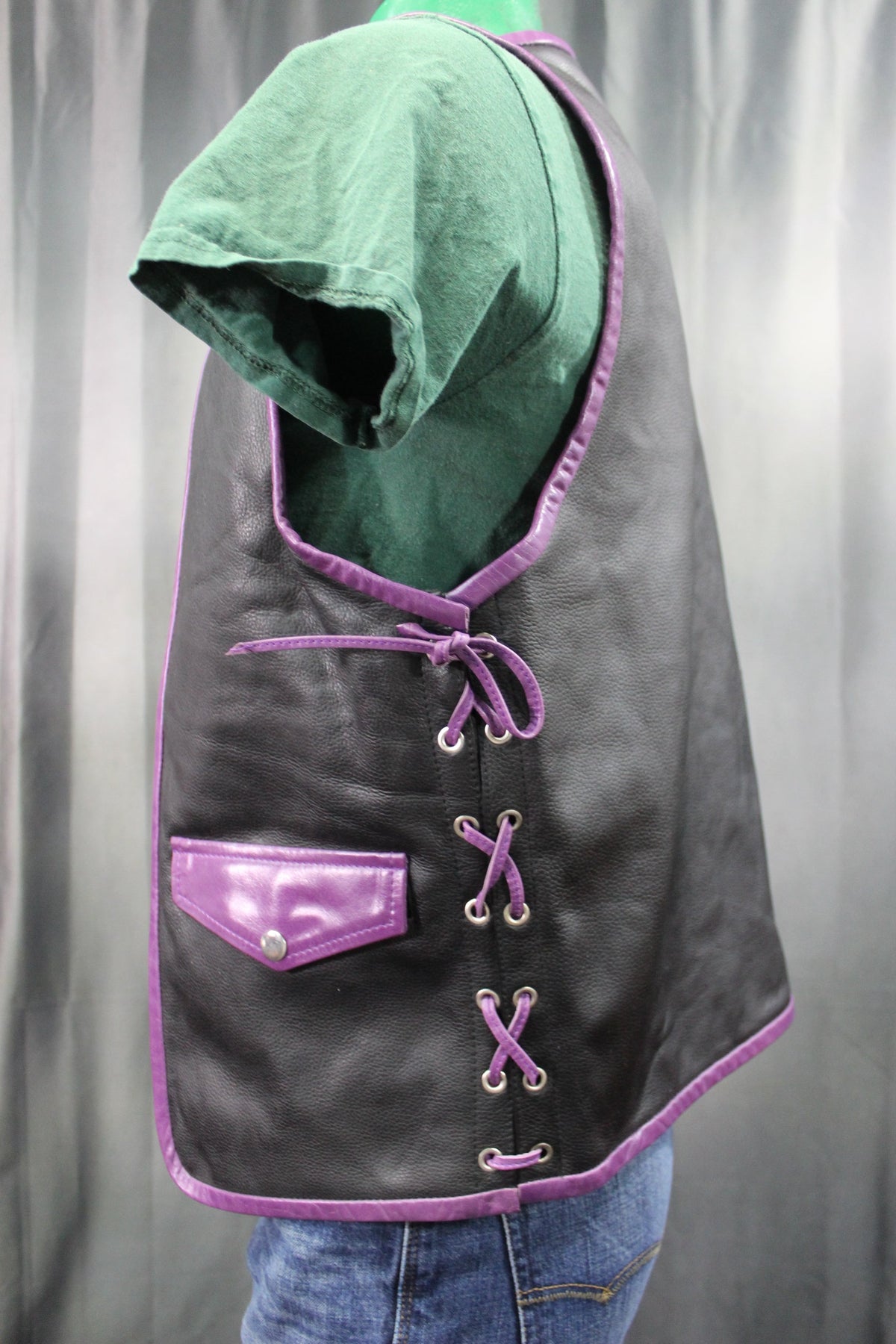 OnF Leather Bar Vest - Black with Purple Highlights - view 7