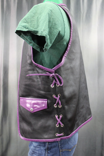 OnF Leather Bar Vest - Black with Purple Highlights - view 7