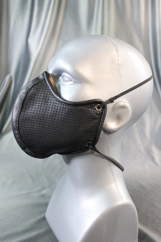 Perforated Leather Face Mask with Filter Pouch - front view