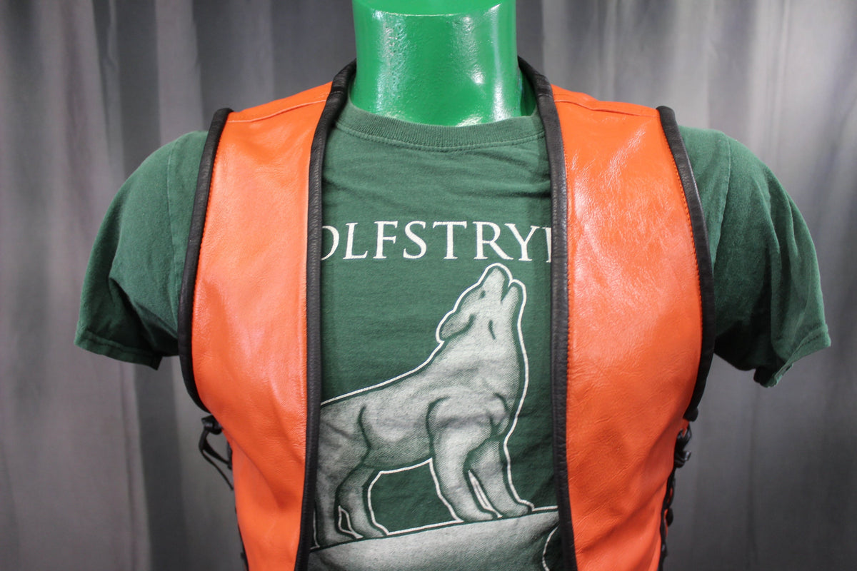 OnF Leather Bar Vest - Orange with Black Highlights - front view