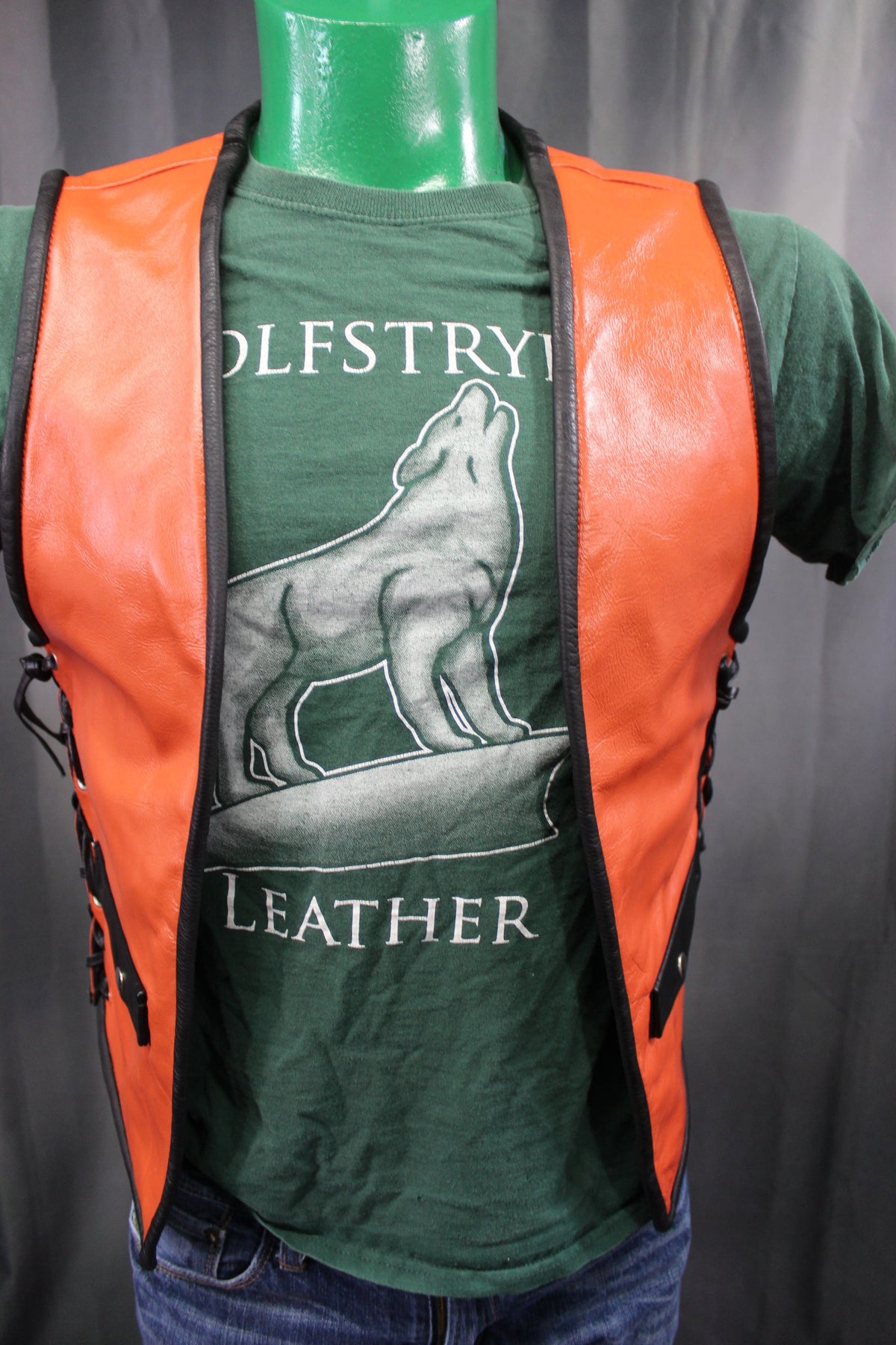 OnF Leather Bar Vest - Orange with Black Highlights - view 2