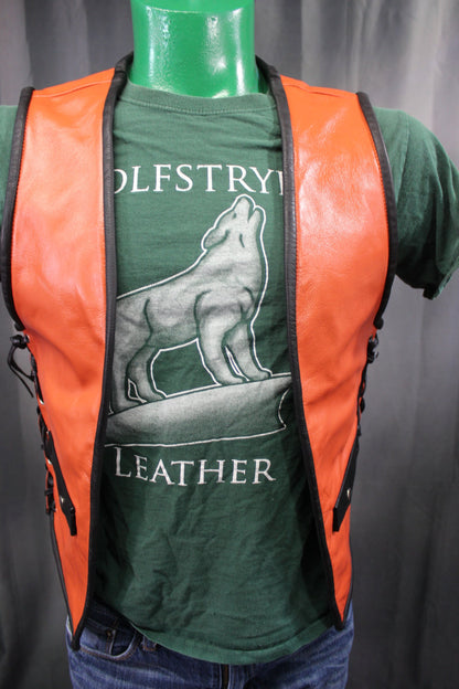 OnF Leather Bar Vest - Orange with Black Highlights - view 2