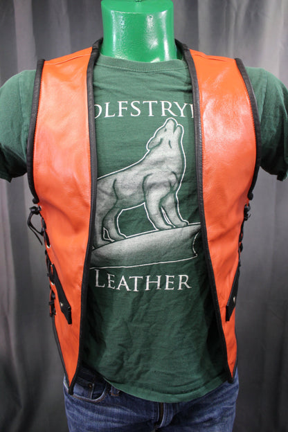 OnF Leather Bar Vest - Orange with Black Highlights - view 3