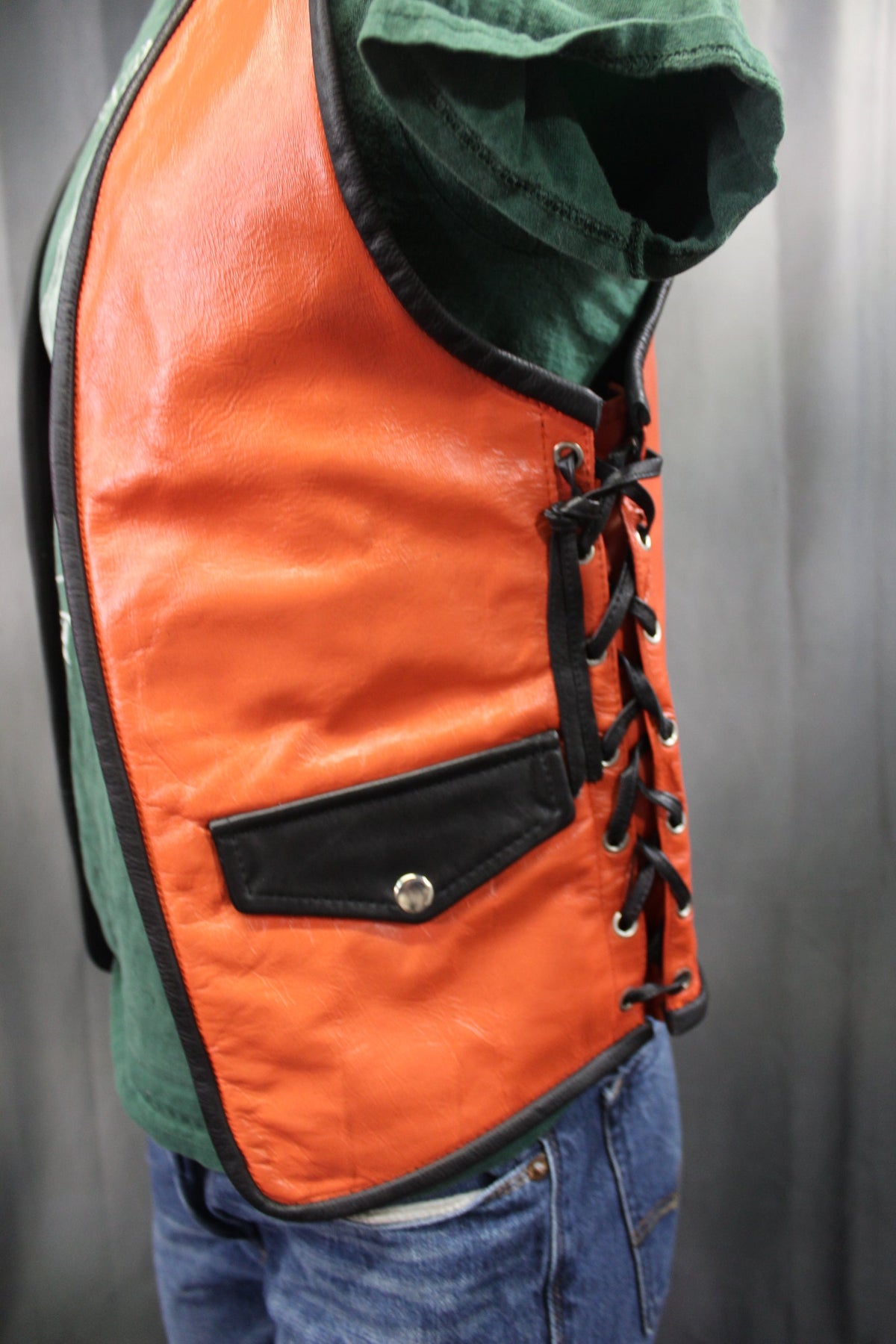 OnF Leather Bar Vest - Orange with Black Highlights - view 4
