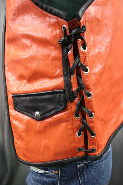 OnF Leather Bar Vest - Orange with Black Highlights - view 6