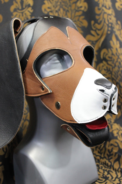 Basset Hound Style Pup Hood in Black, Tan, and White - view 3