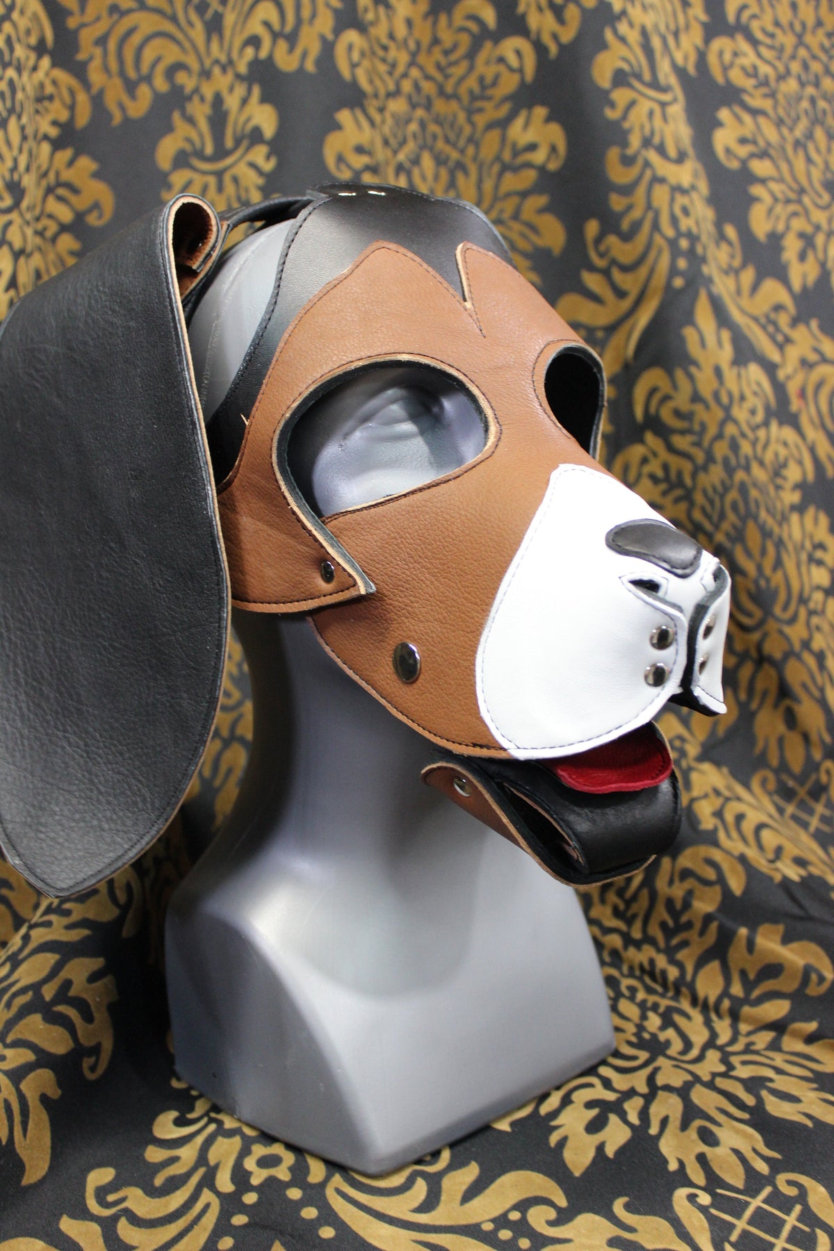 Basset Hound Style Pup Hood in Black, Tan, and White - view 4