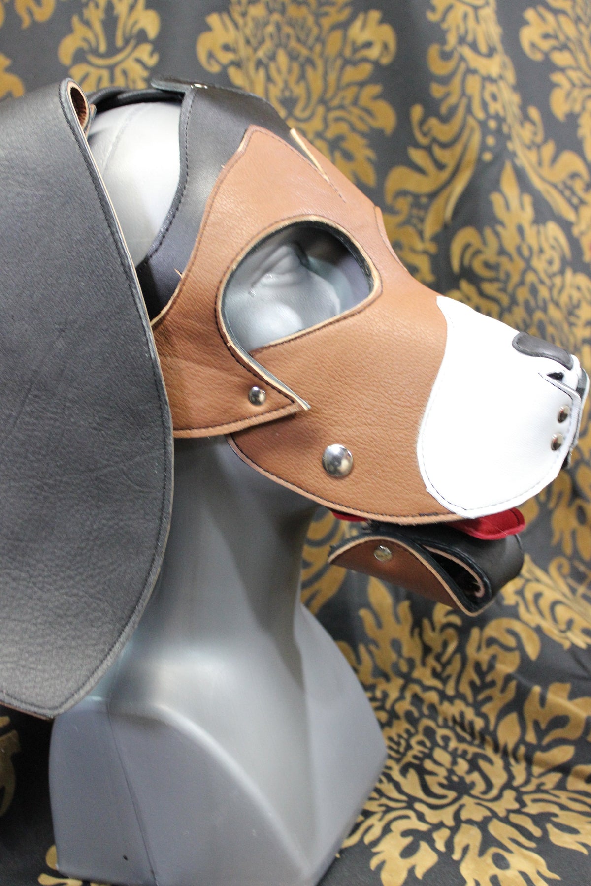 Basset Hound Style Pup Hood in Black, Tan, and White - view 5