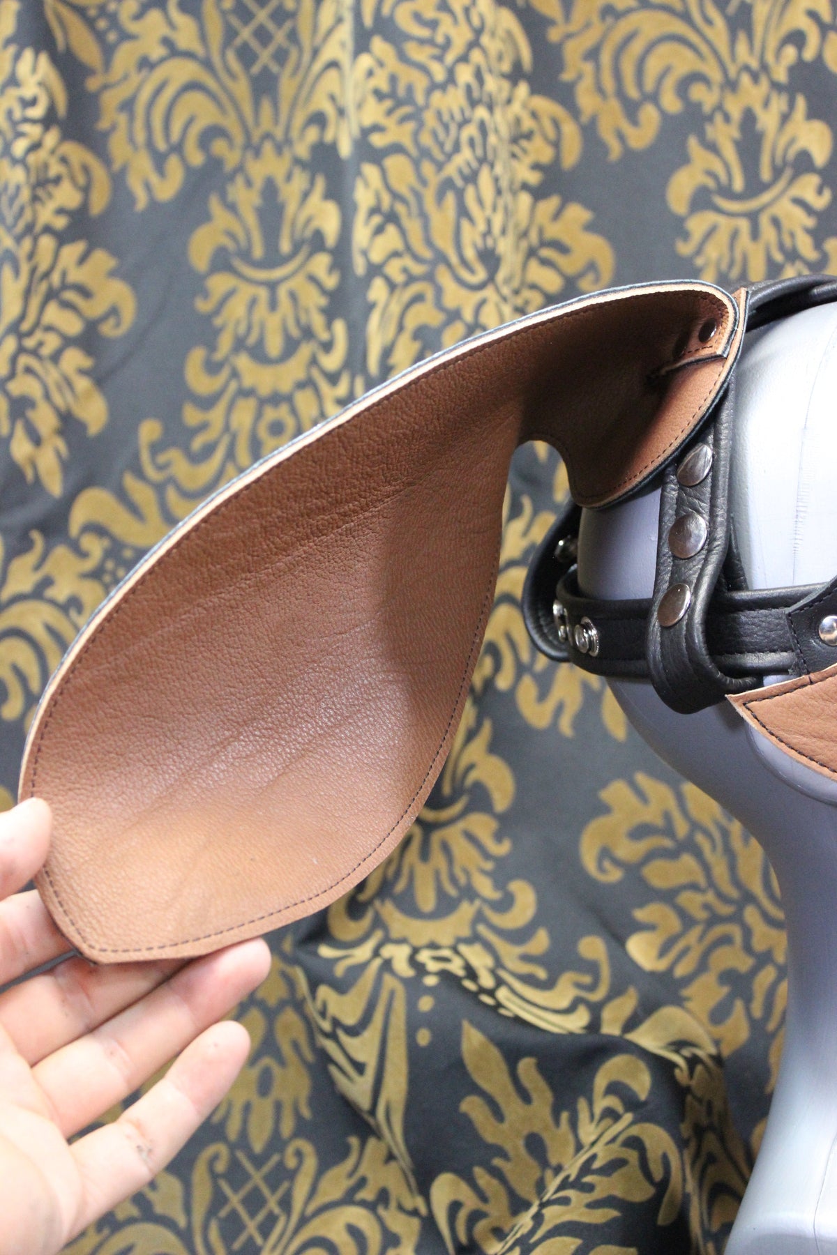 Basset Hound Style Pup Hood in Black, Tan, and White - view 7