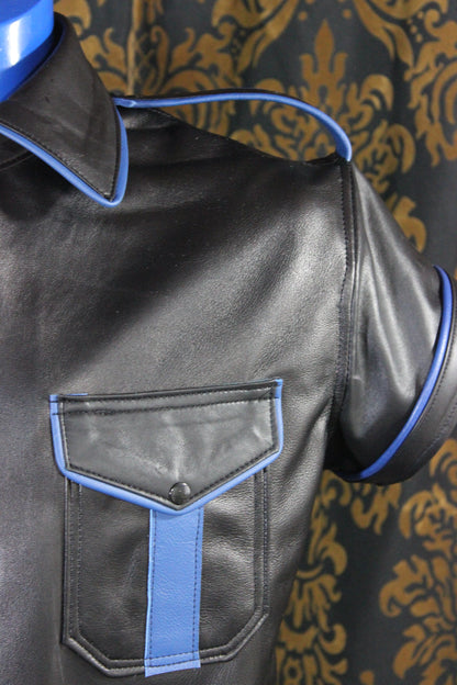 Formal Leather Short Sleeve Shirt with Piping - view 8