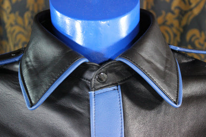 Formal Leather Short Sleeve Shirt with Piping - view 9