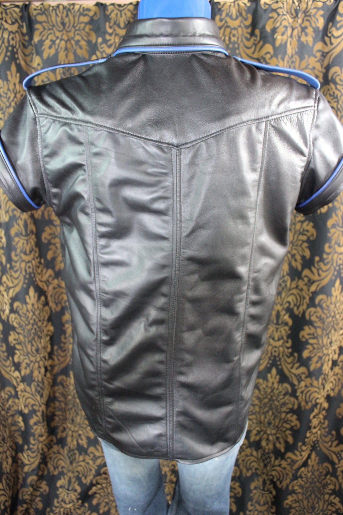 Formal Leather Short Sleeve Shirt with Piping - view 12