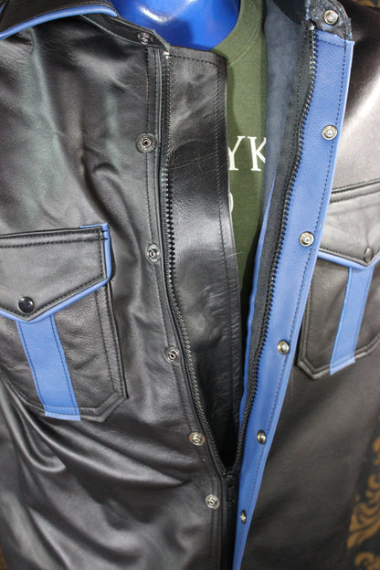Formal Leather Short Sleeve Shirt with Piping - view 6