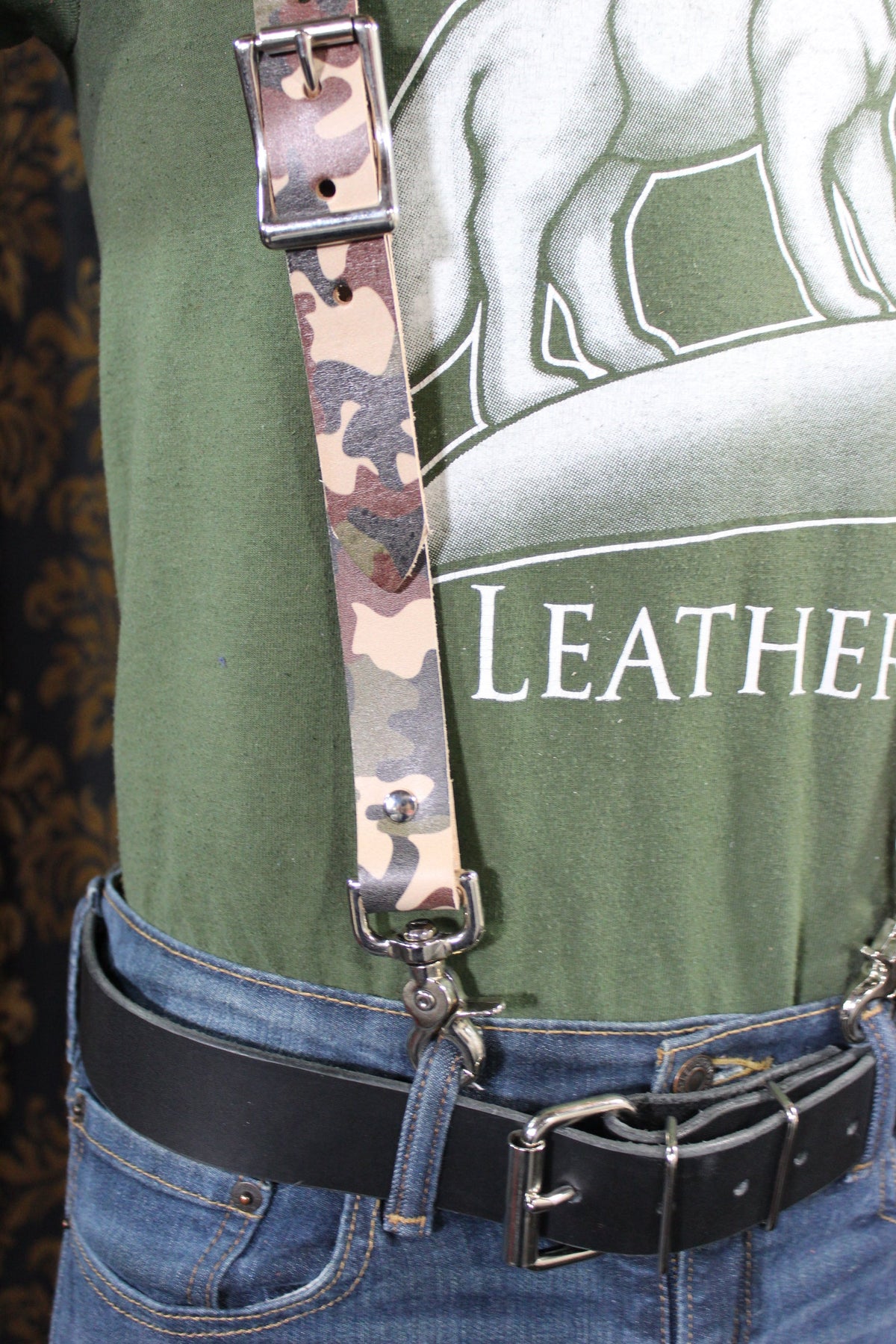 Limited Edition Camouflage Leather Convertible Suspenders - view 3