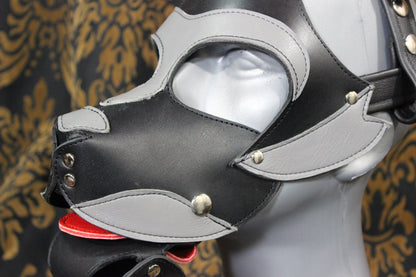Husky style Pup Hood in Black and Gray - front view
