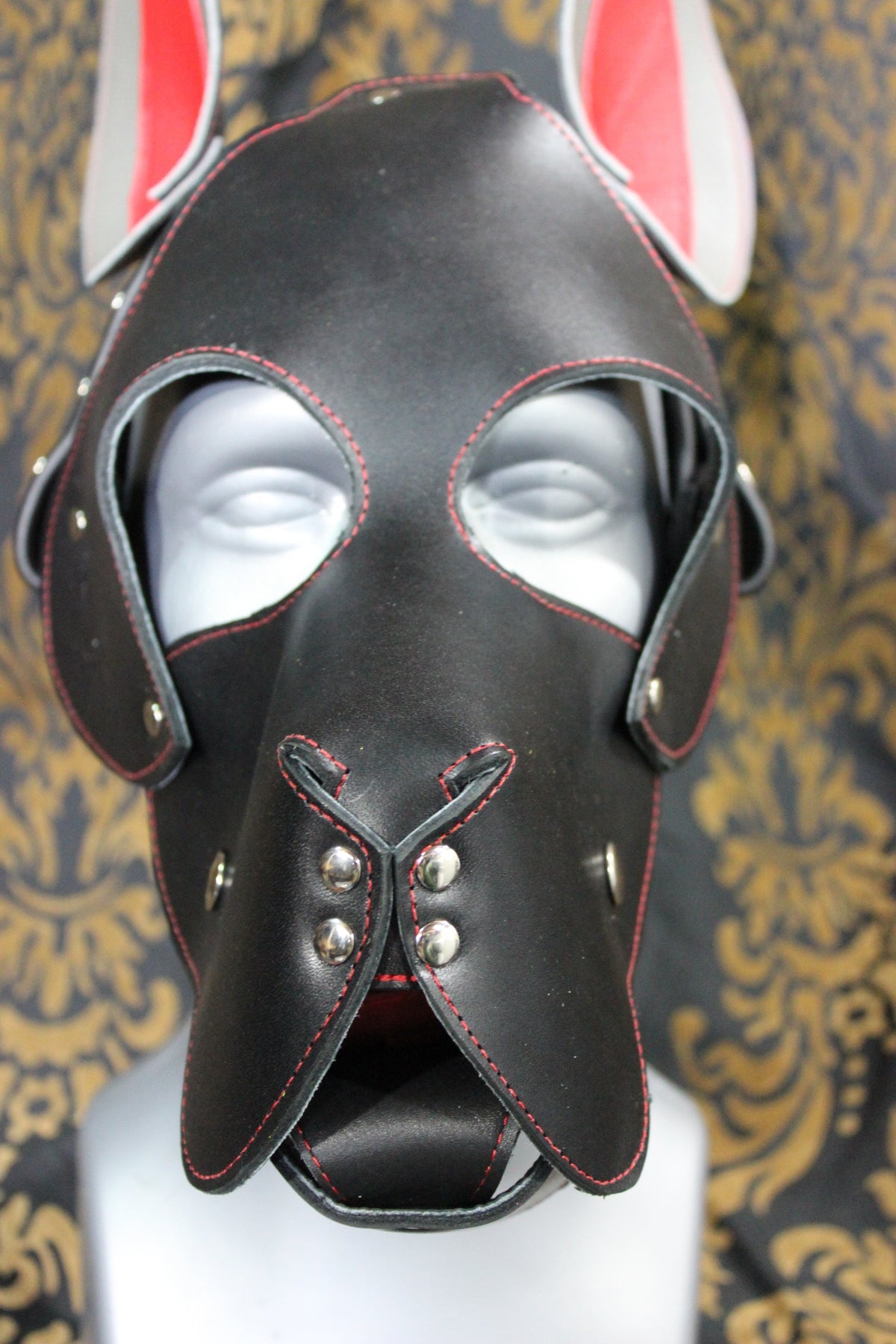 Great Dane Pup Hood In Black and Red - view 3