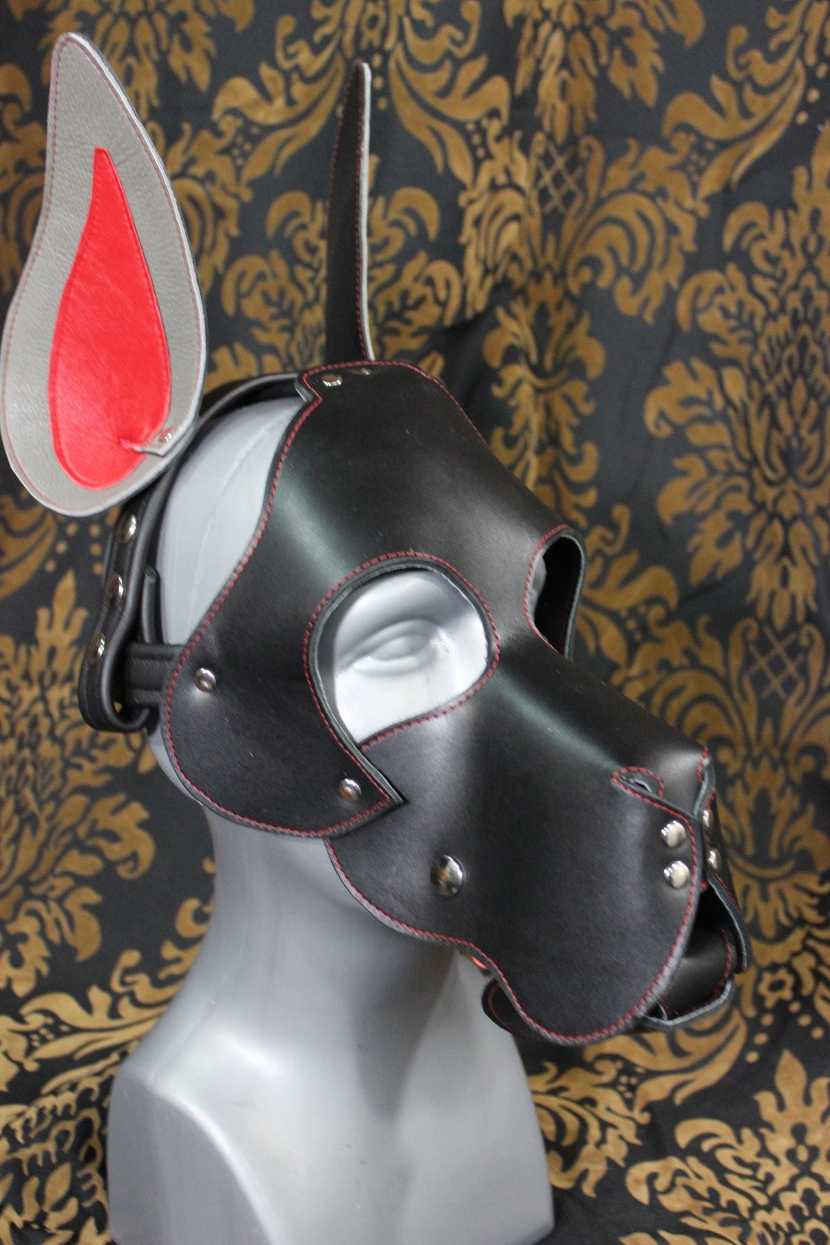 Great Dane Pup Hood In Black and Red - view 4