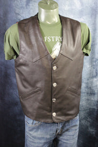 Otter and Fox Bison Leather Western Vest - Dark Brown - front view