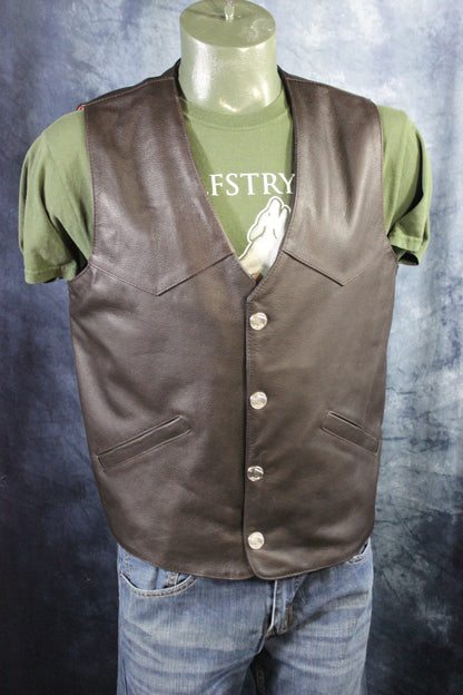 Otter and Fox Bison Leather Western Vest - Dark Brown - front view
