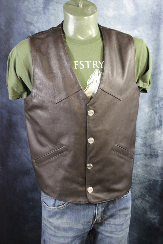 Otter and Fox Bison Leather Western Vest - Dark Brown - front view